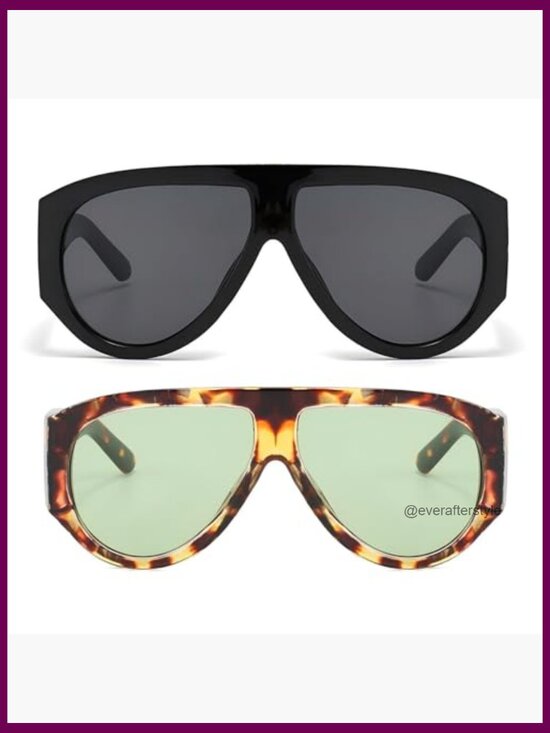 Retro Oversized Aviator Sunglasses Plastic Frame UV400 Lenses
